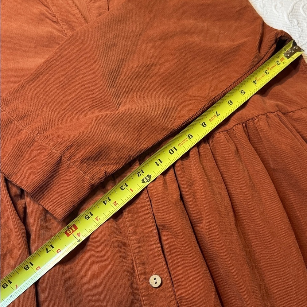 Rust Button-Down Dress. Made in Italy. Large/XL. Lightweight corduroy. - Picture 10 of 11